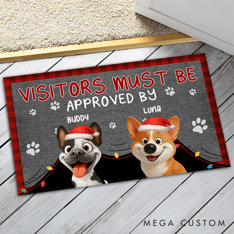 Personalized Dog Lover Approved by Dog Cartoon Christmas Doormat