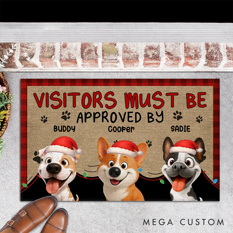 Personalized Dog Lover Approved by Dog Cartoon Christmas Doormat