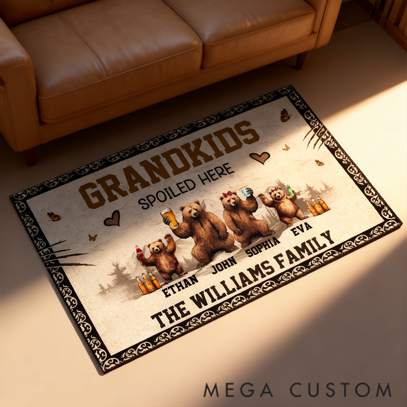 Personalized Doormat Brown Bear Family Design Grandkids Spoiled Here
