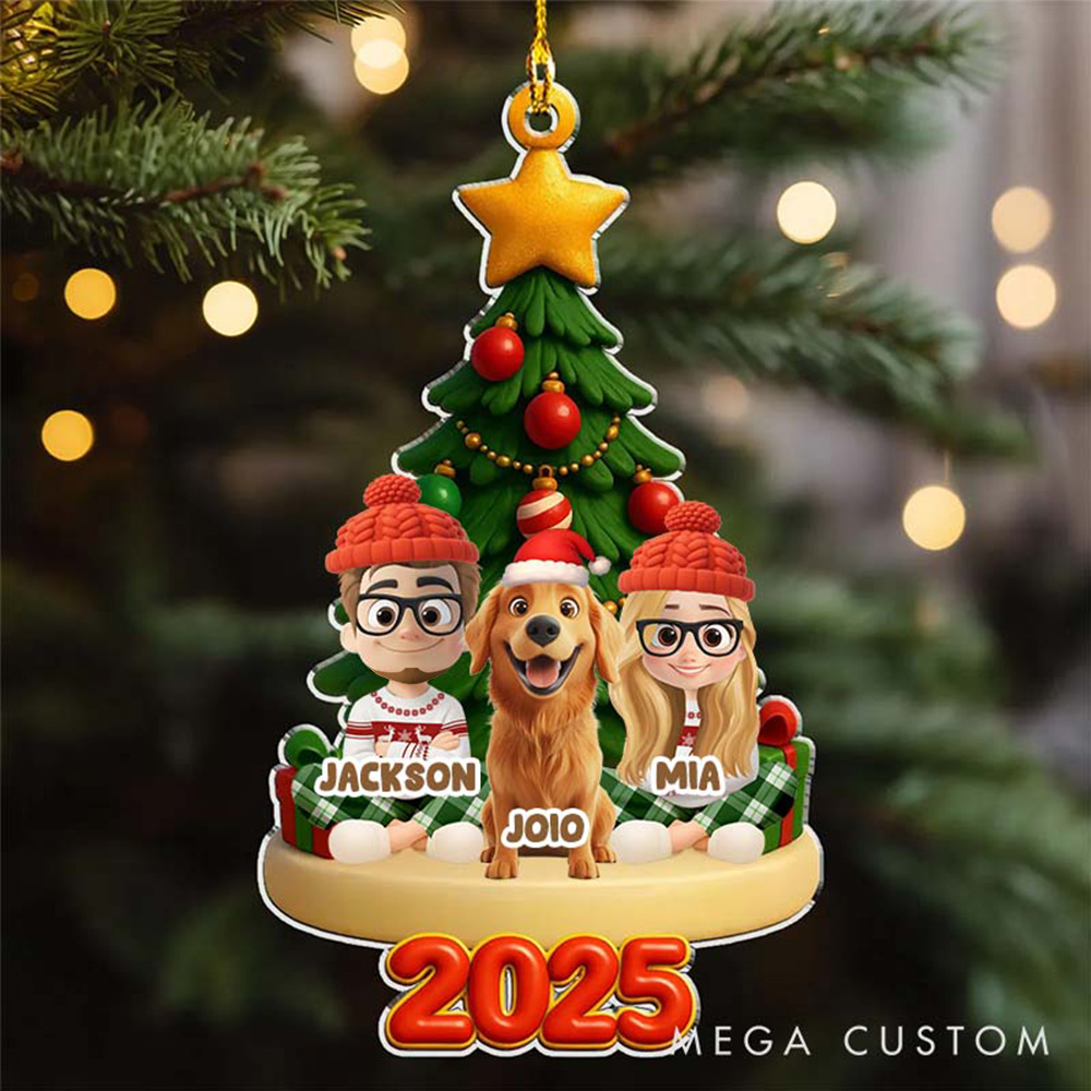 Personalized Dog Lover Holiday Family and Dogs Christmas Ornament