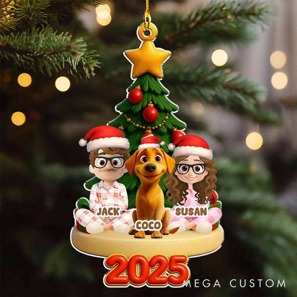 Personalized Dog Lover Holiday Family and Dogs Christmas Ornament