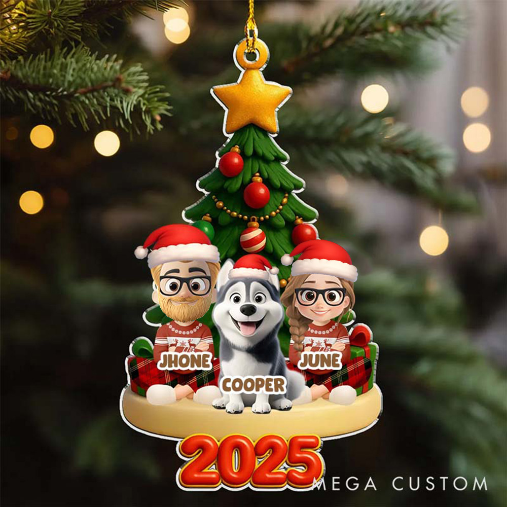Personalized Dog Lover Holiday Family and Dogs Christmas Ornament