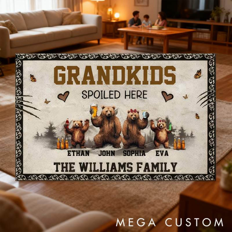 Personalized Doormat Brown Bear Family Design Grandkids Spoiled Here