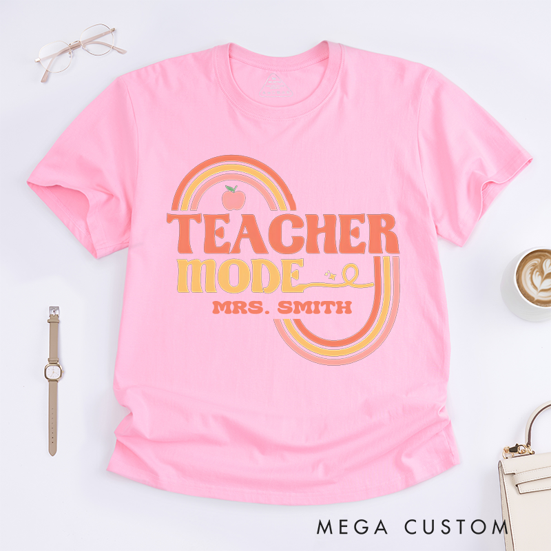 Personalized T-Shirts Teacher Mode Retro Rainbow Shirt Stylish and Fun Gift for Teachers