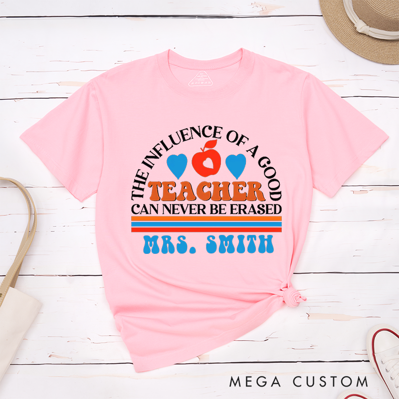 Personalized Teacher T-Shirts the Influence of a Good Teacher Apple and Heart Design Retro Style Gift for Teachers