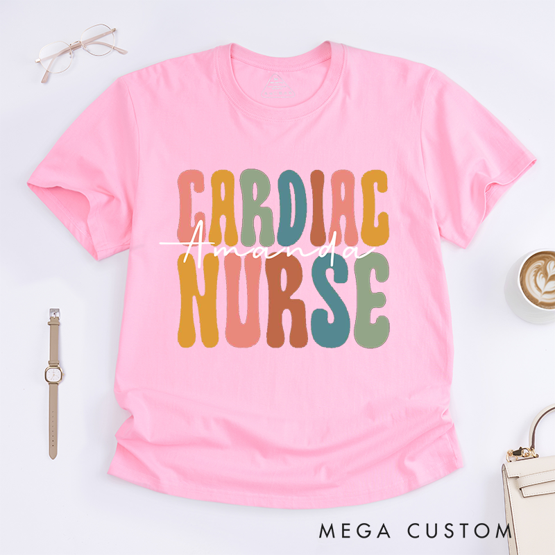 Personalized Nurse T-Shirts Cardiac Nurse Colorful Letters Shirt Thoughtful Gift for Nurses