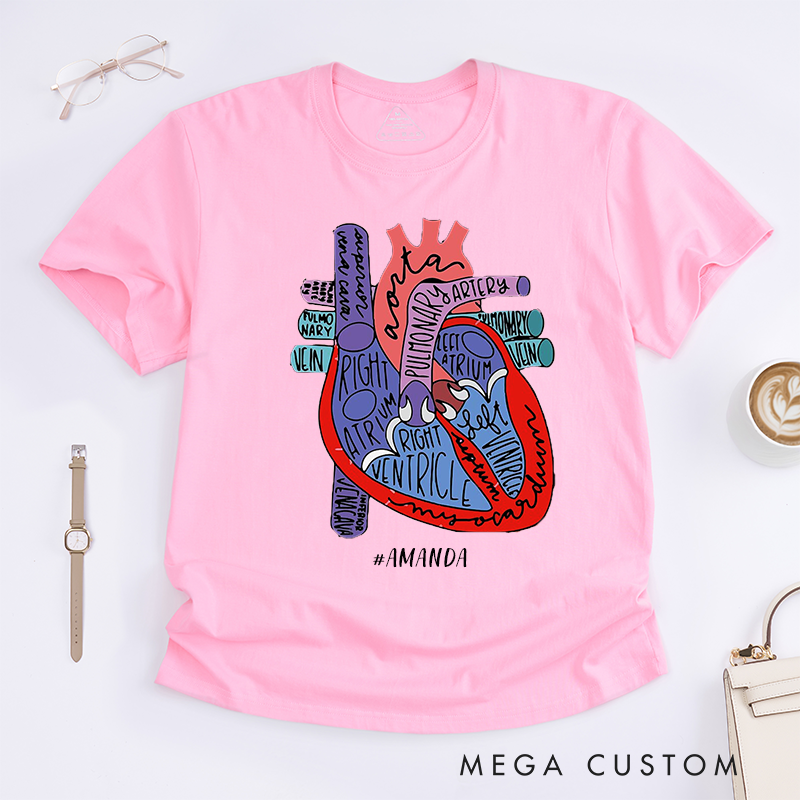 Personalized Nurse T-Shirts Anatomical Heart  Creative Shirt Educational Gift for Nurses