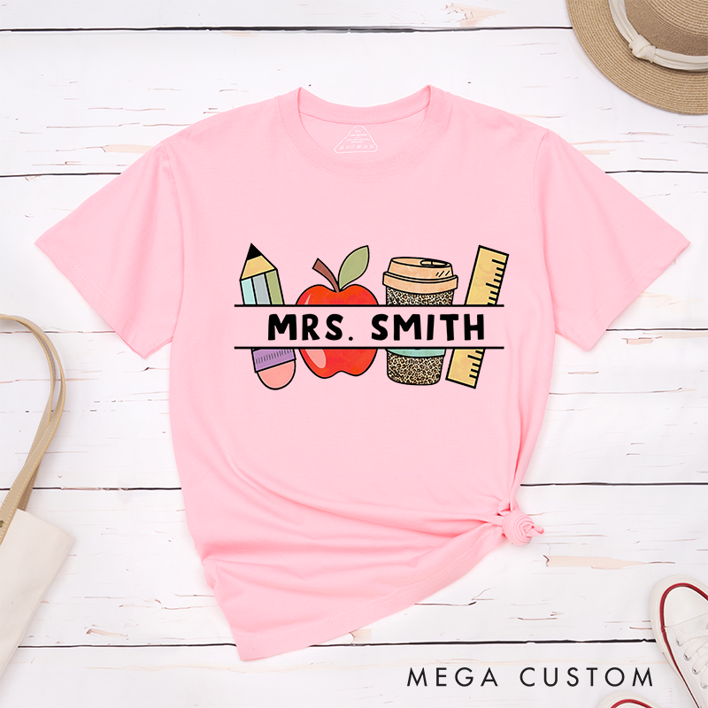 Personalized Teacher T-Shirts Pencil Apple Coffee and Ruler Design Perfect Gift for Teachers