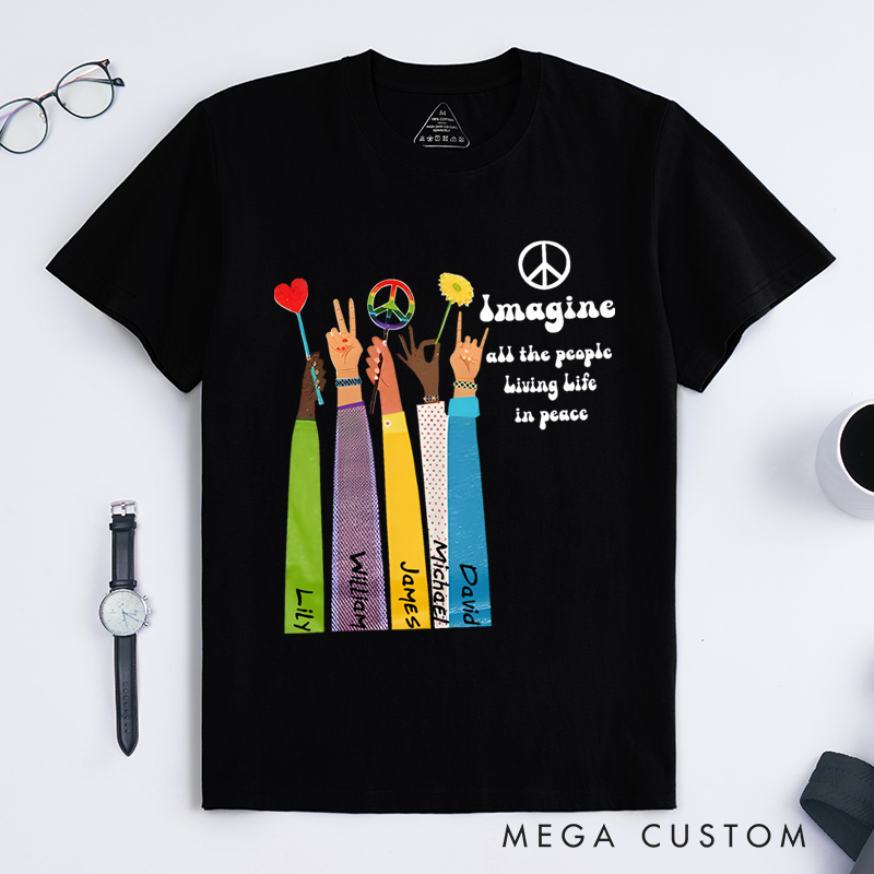 Personalized Classic T-Shirts Colorful Peace and Unity Graphic Tee Perfect for Heavy Metal and Rock and Roll Style Enthusiasts and Vintage T-Shirt