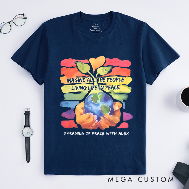 Personalized Classic T-Shirts Vibrant Earth and Peace Graphic Tee T-Shirt