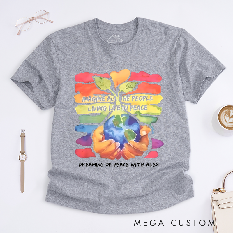 Personalized Classic T-Shirts Vibrant Earth and Peace Graphic Tee T-Shirt