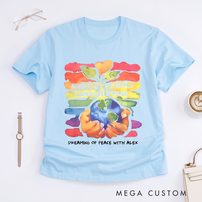 Personalized Classic T-Shirts Vibrant Earth and Peace Graphic Tee T-Shirt