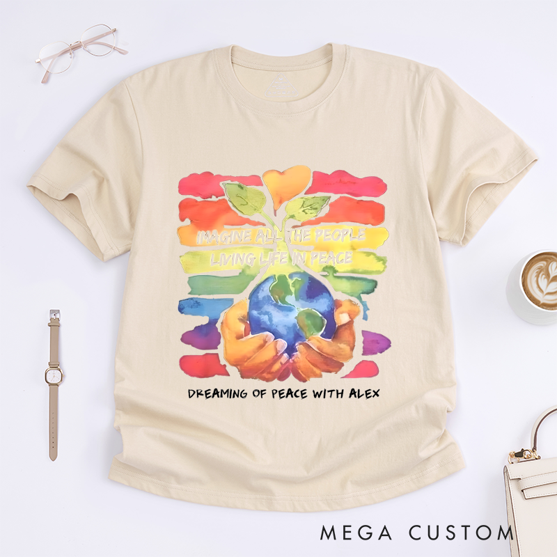 Personalized Classic T-Shirts Vibrant Earth and Peace Graphic Tee T-Shirt