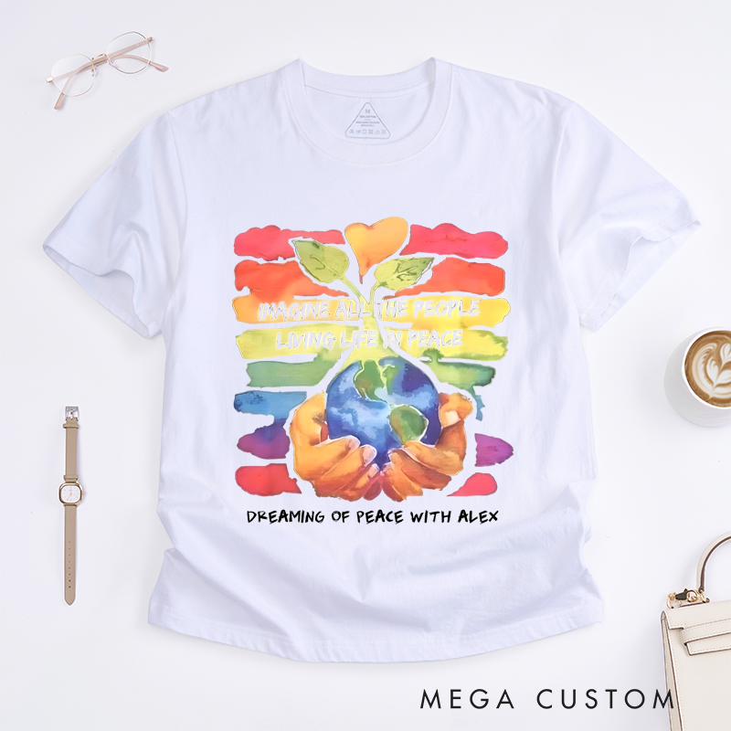 Personalized Classic T-Shirts Vibrant Earth and Peace Graphic Tee T-Shirt