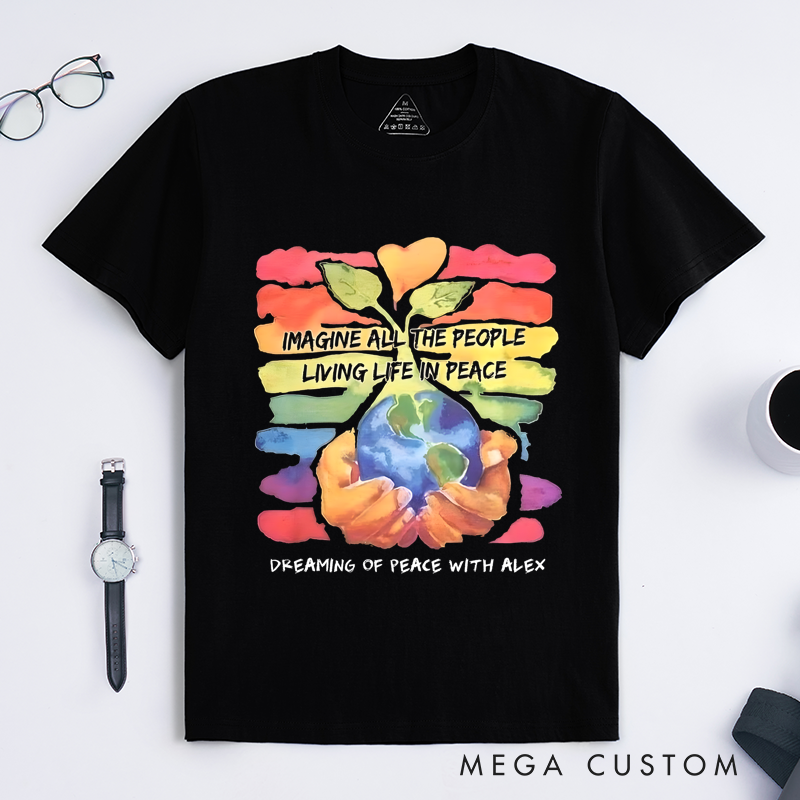 Personalized Classic T-Shirts Vibrant Earth and Peace Graphic Tee T-Shirt