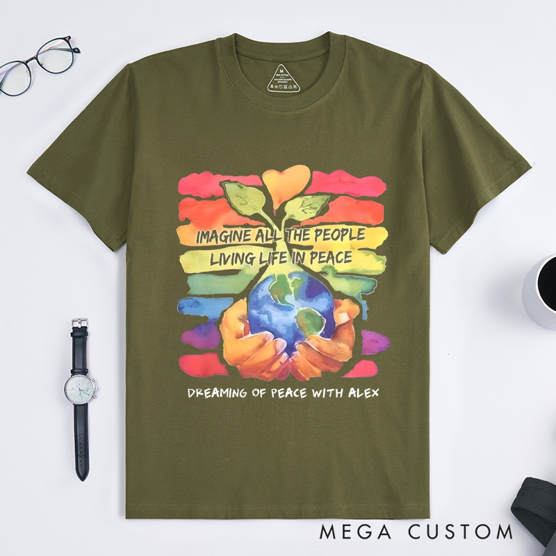 Personalized Classic T-Shirts Vibrant Earth and Peace Graphic Tee T-Shirt