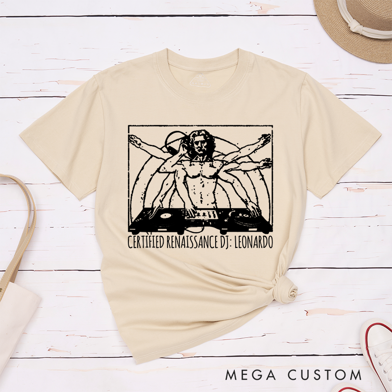 Personalised DJ T-Shirt Da Vinci Cool DJ Shirt Guys Techno House Music Graphic Tee Cool Vinyl Record Player Graphic Tee Turntables Hip Hop