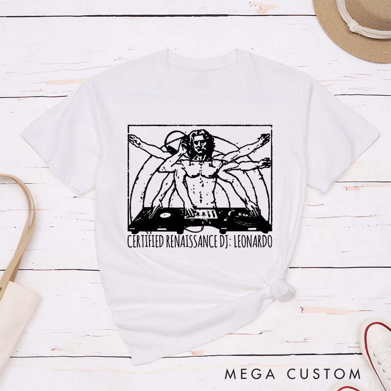 Personalised DJ T-Shirt Da Vinci Cool DJ Shirt Guys Techno House Music Graphic Tee Cool Vinyl Record Player Graphic Tee Turntables Hip Hop