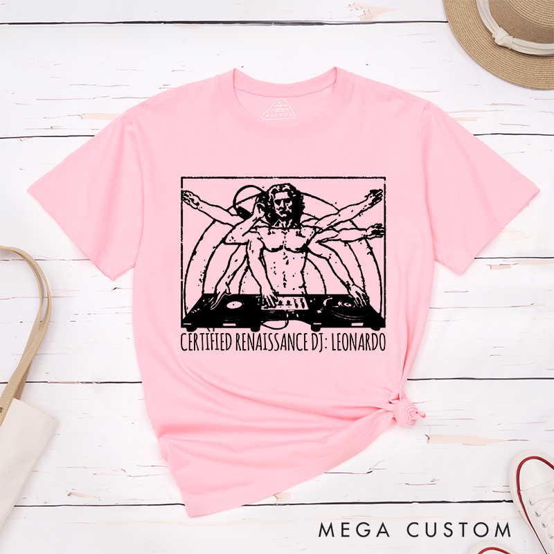 Personalised DJ T-Shirt Da Vinci Cool DJ Shirt Guys Techno House Music Graphic Tee Cool Vinyl Record Player Graphic Tee Turntables Hip Hop