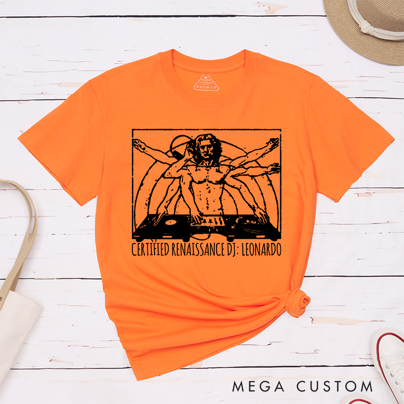 Personalised DJ T-Shirt Da Vinci Cool DJ Shirt Guys Techno House Music Graphic Tee Cool Vinyl Record Player Graphic Tee Turntables Hip Hop