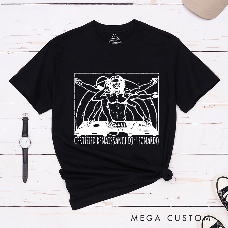 Personalised DJ T-Shirt Da Vinci Cool DJ Shirt Guys Techno House Music Graphic Tee Cool Vinyl Record Player Graphic Tee Turntables Hip Hop