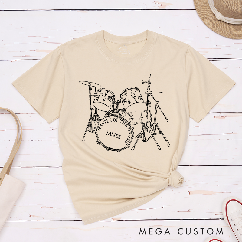 Personalised Drums Classic T-Shirt Artistic Design Drummer Tee Cool Musician Line Drawing Design Music Lover Gift Band Player Shirt