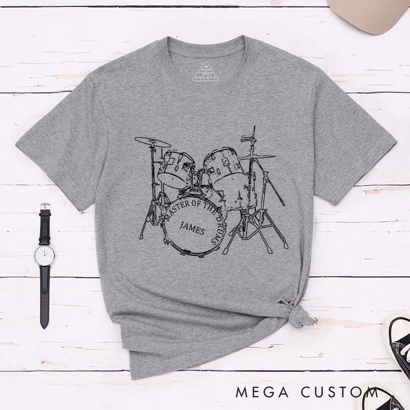 Personalised Drums Classic T-Shirt Artistic Design Drummer Tee Cool Musician Line Drawing Design Music Lover Gift Band Player Shirt