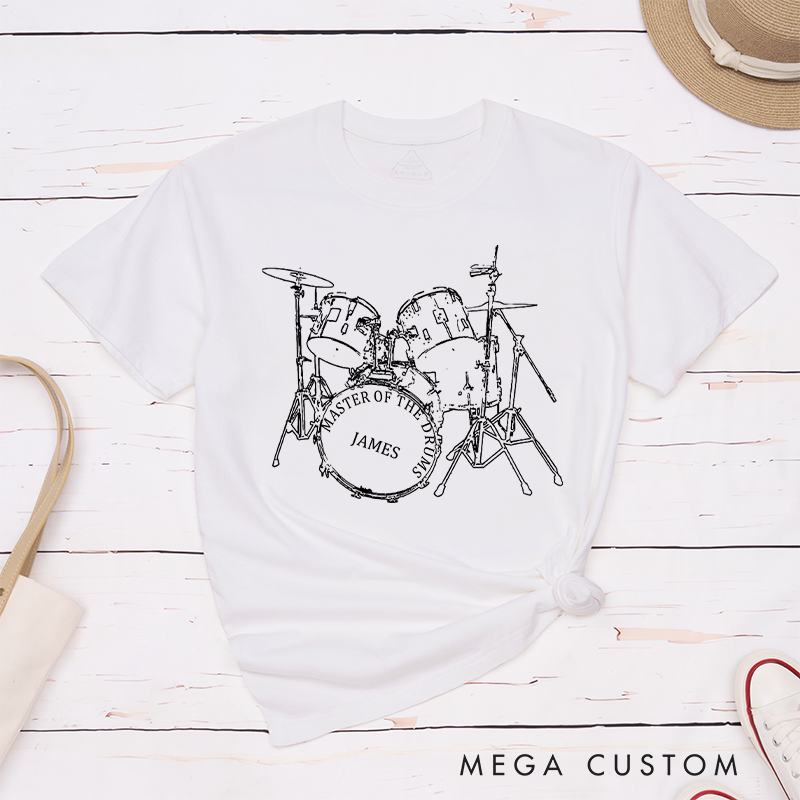 Personalised Drums Classic T-Shirt Artistic Design Drummer Tee Cool Musician Line Drawing Design Music Lover Gift Band Player Shirt