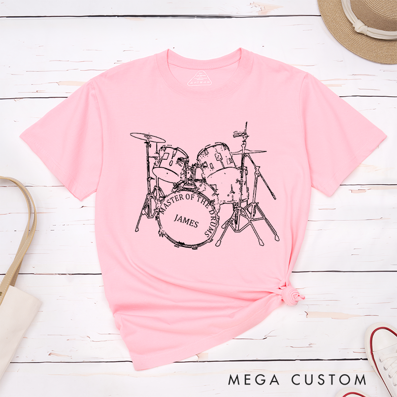 Personalised Drums Classic T-Shirt Artistic Design Drummer Tee Cool Musician Line Drawing Design Music Lover Gift Band Player Shirt