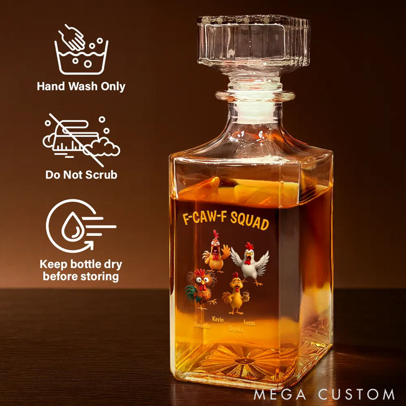 Personalized 3D Effect Funny Chickens F-CAW-F Squad Square Whiskey Bottle Gifts For Pet Lover For Chicken Lover