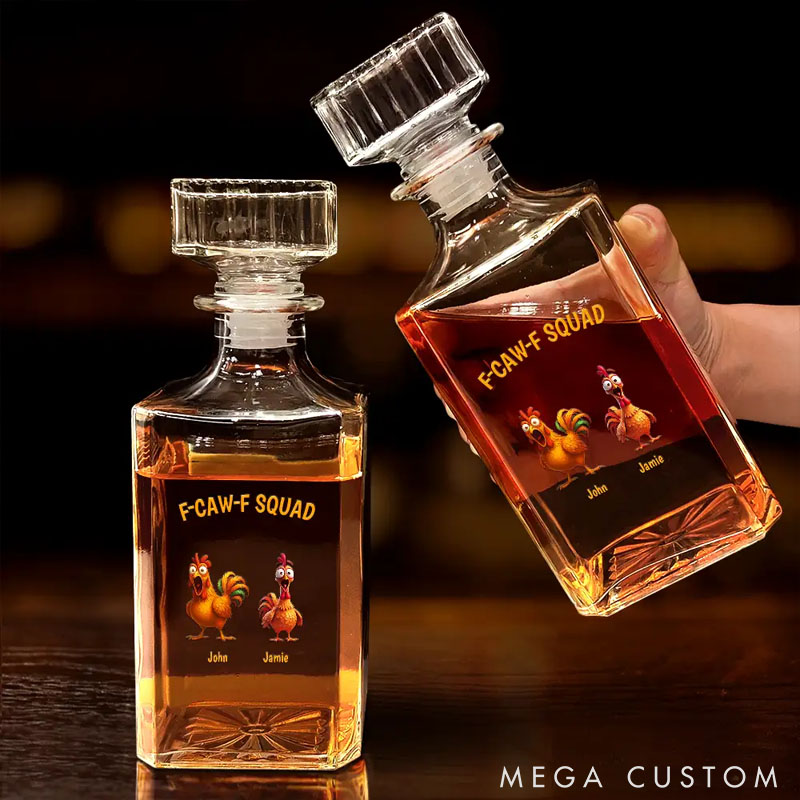 Personalized 3D Effect Funny Chickens F-CAW-F Squad Square Whiskey Bottle Gifts For Pet Lover For Chicken Lover