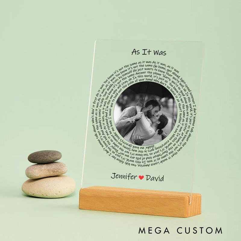 Personalized Acrylic Song Lyric Circle Plaque and Photo Frame First Dance Favourite Song and Wife Valentine Wedding Anniversary Couple Music Lover Gift