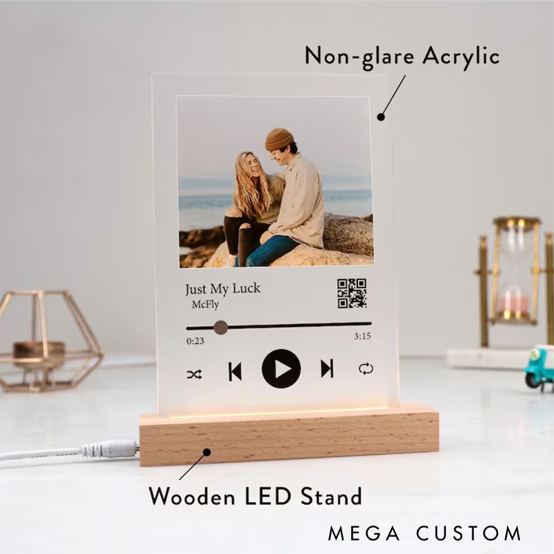Personalized Acrylic Song Plaque and Couples Gift and Personalized Gifts for Lovers and Personalized Song Plaque with Photo and Music LED Light