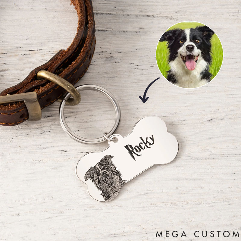Personalized Bone Shape Photo Design Pet Name Tag with Engraved Text Daily Use Birthday Gift for Dog Owners