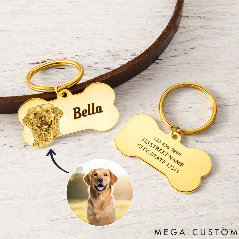 Personalized Bone Shape Photo Design Pet Name Tag with Engraved Text Daily Use Birthday Gift for Dog Owners