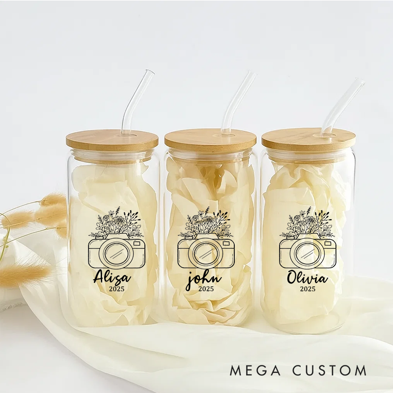 Personalized Camera Water Glasses Custom Name Gift for Photography Lovers Family Friends Lovers for Birthday Holiday Unique Presents