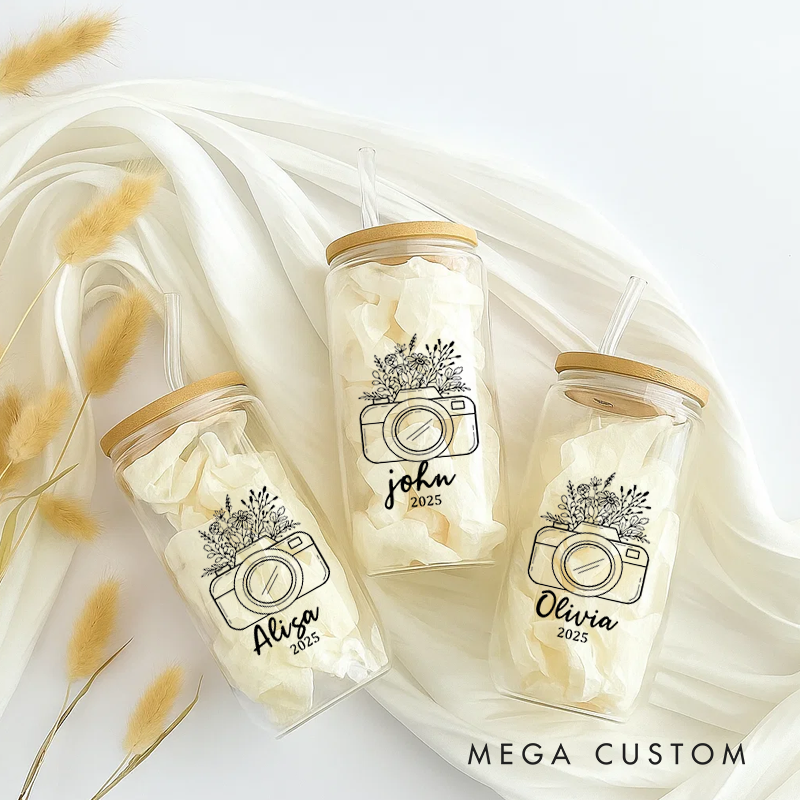 Personalized Camera Water Glasses Custom Name Gift for Photography Lovers Family Friends Lovers for Birthday Holiday Unique Presents