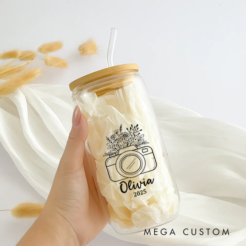 Personalized Camera Water Glasses Custom Name Gift for Photography Lovers Family Friends Lovers for Birthday Holiday Unique Presents