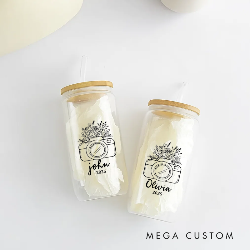 Personalized Camera Water Glasses Custom Name Gift for Photography Lovers Family Friends Lovers for Birthday Holiday Unique Presents