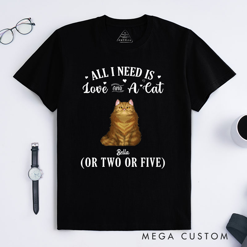 Personalized Cat Lover All I Need Is Love and Cat T-Shirt