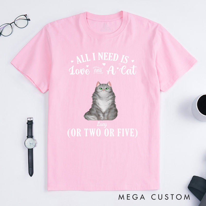 Personalized Cat Lover All I Need Is Love and Cat T-Shirt