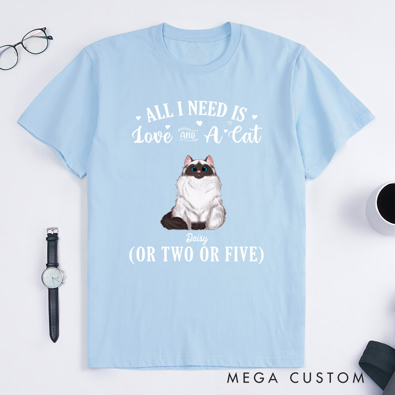 Personalized Cat Lover All I Need Is Love and Cat T-Shirt