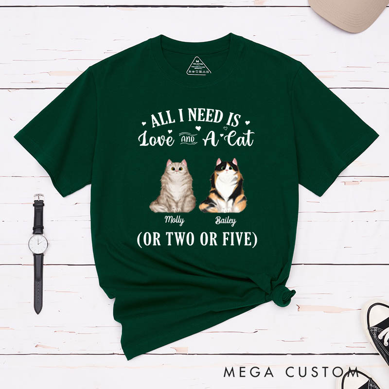 Personalized Cat Lover All I Need Is Love and Cat T-Shirt