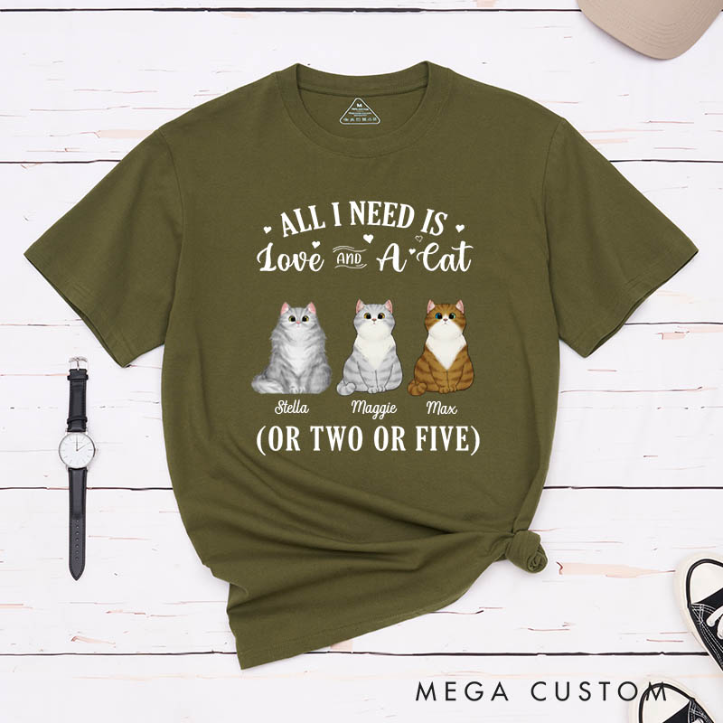 Personalized Cat Lover All I Need Is Love and Cat T-Shirt