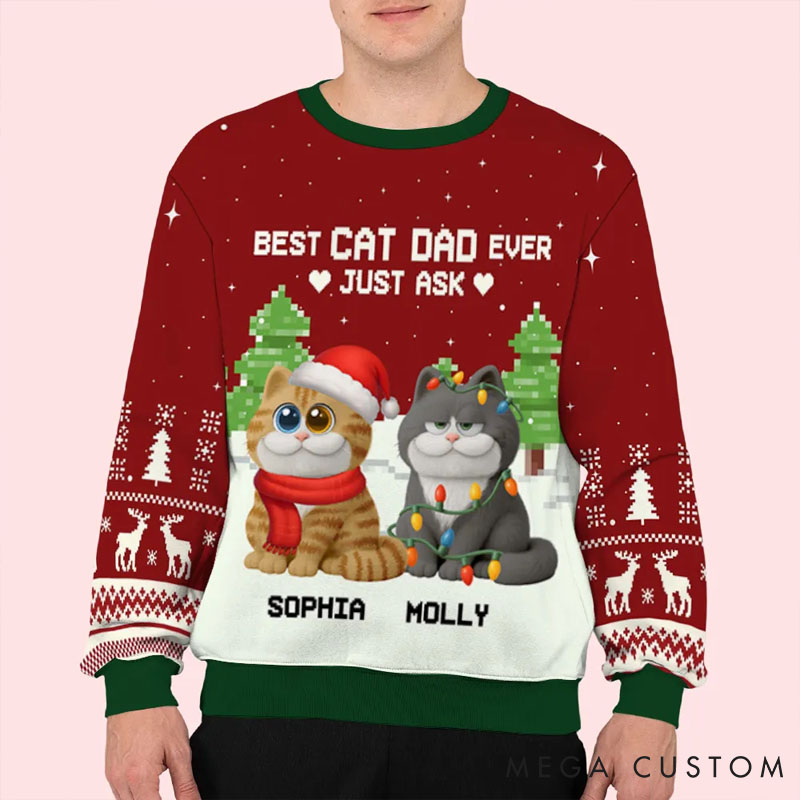 Personalized Cat Lover Best Chunky Cat Dad Christmas Ugly Sweatshirt