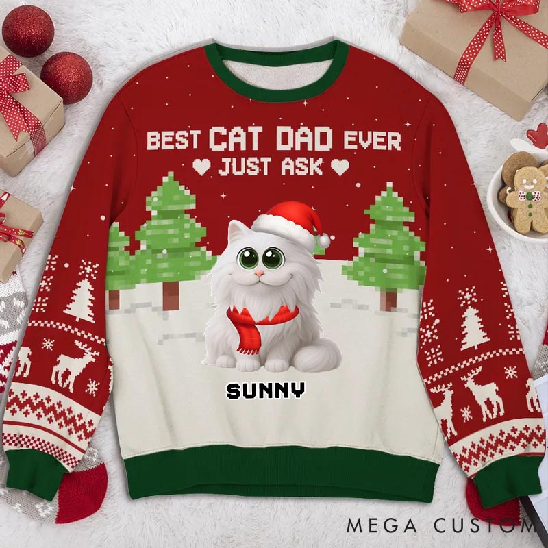 Personalized Cat Lover Best Chunky Cat Dad Christmas Ugly Sweatshirt