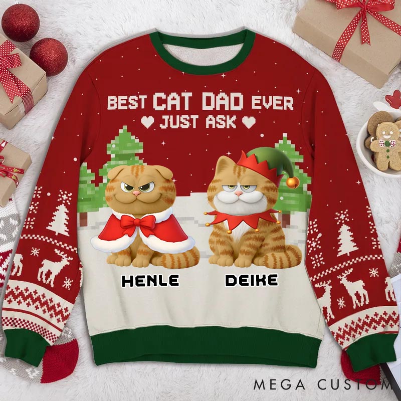 Personalized Cat Lover Best Chunky Cat Dad Christmas Ugly Sweatshirt