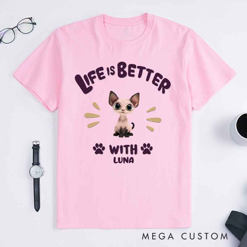 Personalized Cat Lover Better Life with My Cat T-Shirt