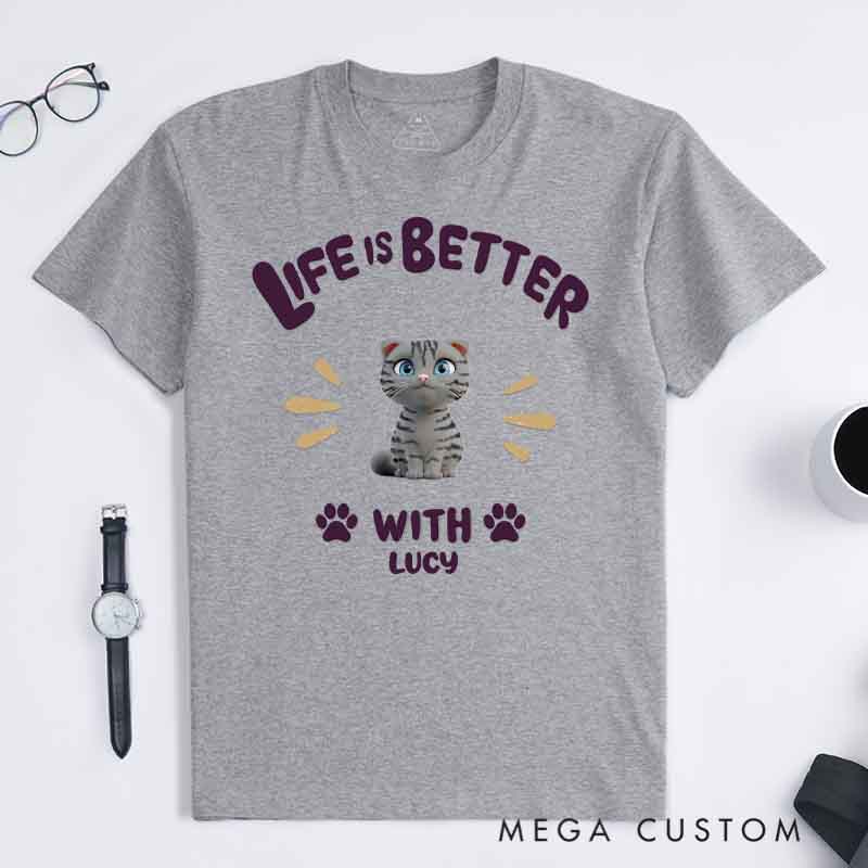 Personalized Cat Lover Better Life with My Cat T-Shirt