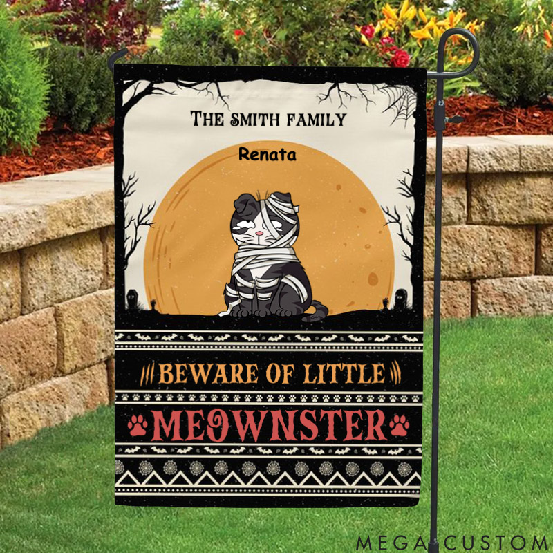 Personalized Cat Lover Beware of little Meownsters Happy Halloween Garden Flag